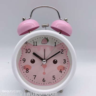 Bedroom Cartoon Children's Mute Bedside Luminous Metal Bell Alarm Clock Display Box Packaging