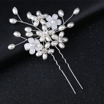 Cross-Border Hot Selling Handmade Hairpin Pearl Diamond Flower U-Shaped Hair Clip Headdress Bridal Wedding Accessories Hair Accessories