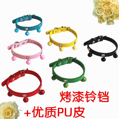 Pet Bell Collar Candy Color High Quality Leather Chyer Dogs and Cats Hand Holding Rope Bite-Proof Protector Factory Direct Sales