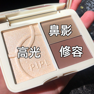 Pipl011 Morandi Highlight Contour Compact Glitter Face Brightening Nose Shadow Blush Makeup Palette Three-in-One