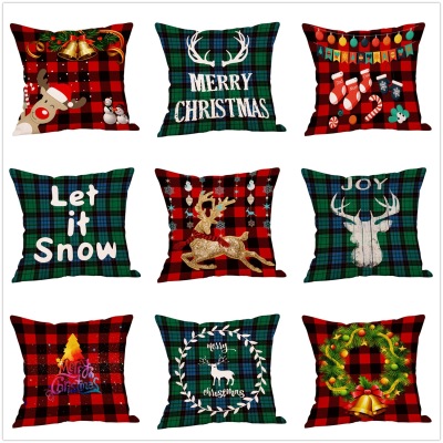 Christmas Pillow Cover Plaid Linen Sofa Pillow Waist Pillow Cushion Cover Cross-Border Custom Christmas Pillow Cover