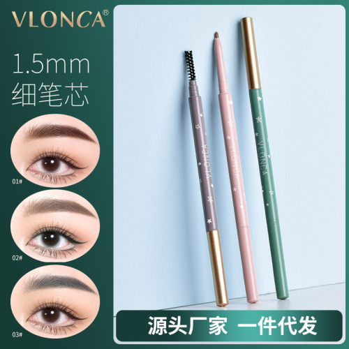 vlonca double-headed automatic rotating eyebrow pencil double-headed root clear beginner makeup pen not blooming fine round refill