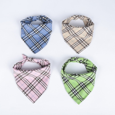 Pet Triangular Scarf Double-Sided Double-Layer Printed Plaid Saliva Towel Dogs and Cats Square Towel Pet Supplies Factory in Stock Hot Sale