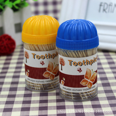Natural Bamboo Toothpick Two-Head Fine Finishing Disposable Home Environmental Protection Toothpick Watermelon Cover Toothpick Bottle Manufacturer