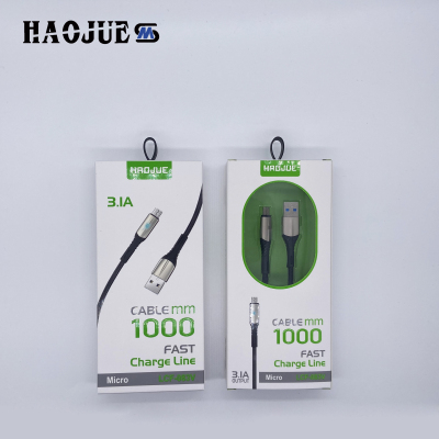 2021 New Zinc Alloy Data Cable with LED Light High-Grade Metal Flash Charging Cable Android Mobile Phone Fast Charging