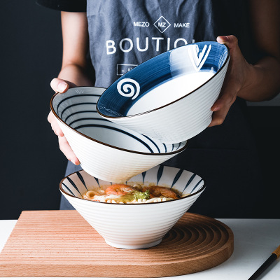 Bowl Household Large Internet Celebrity Instant Noodle Bowl Trumpet Bowl Rain-Hat Shaped Bowl Hand Painted Tableware