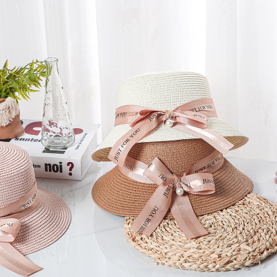 Beach Bow Straw Hat Women's Summer Sun Protection Hat Outdoor Sun Hat Small Fresh Foldable Sun Hat
