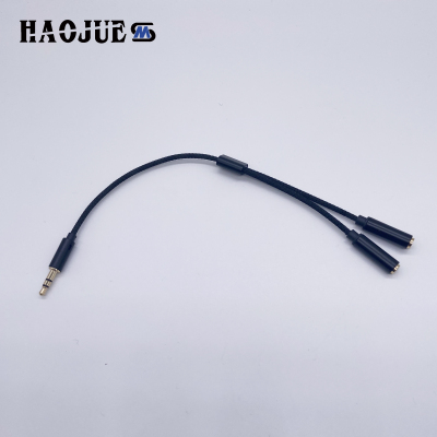 Haojue 2021 Metal Woven Audio Adapter Cable 30cm One-to-Two Audio Cable Extension Cable 3.5aux