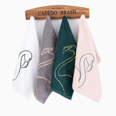 Yiwu Good Goods Plain Flamingo Cotton Towel Foreign Trade Gifts Daily Necessities Face Washing Face Towel Soft Absorbent Towel