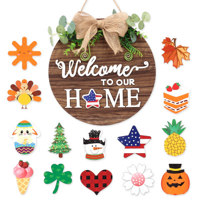 Spot Artificial Flower Wooden Door Decoration Listing DIY Magnetic Letters Home Festival Decorations Door Hanging Board