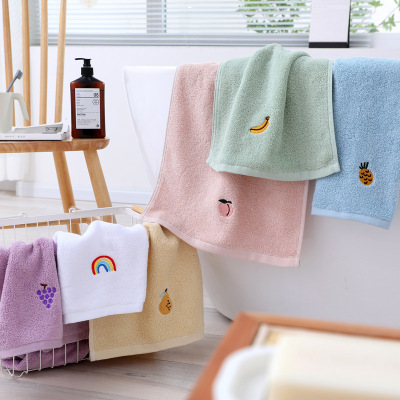 Yiwu Good Goods Pure Cotton Towel Embroidery Plain Fruit Towel Soft Absorbent Adult Face Towel