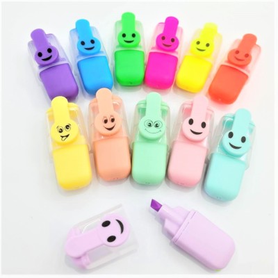 Creative Smiley Face 12 Colors Fluorescent Pen Student Focus Marker Printable Logo for Gifts HM-66