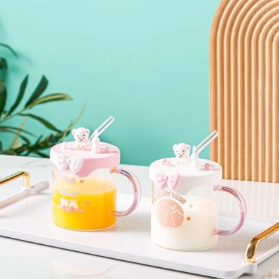 Creative Glass Straw Cup Scale Glass Cup with Handle with Cover Internet Celebrity Household Cute Baby Breakfast Mug