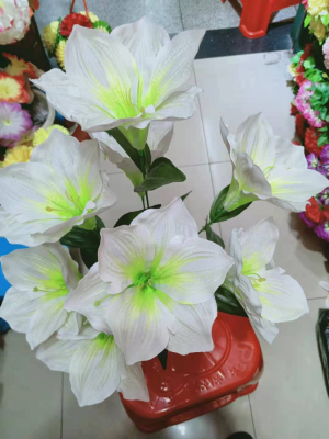  9 head lily flower artificial home decoration decorative plastic silk flores supermarket hotsale 