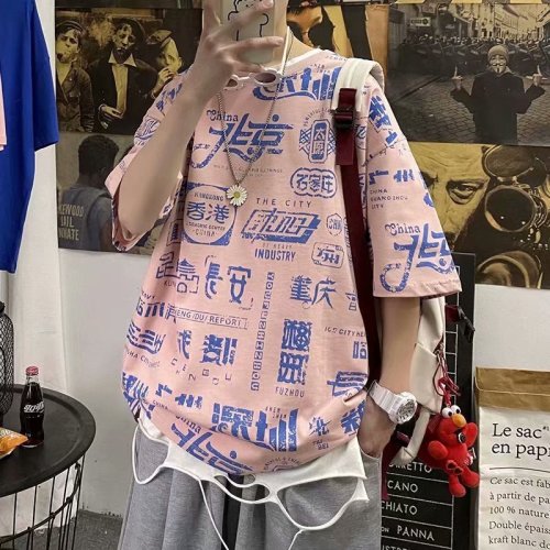 half sleeve men‘s t-shirt ins super popular short sleeve summer fashion brand hip hop half sleeve t all-match loose couple wear