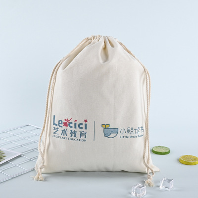 Canvas Pouch Customized Logo Advertising Education Promotion Shoulder Drawstring Color Printing Shopping Canvas Sack Wholesale
