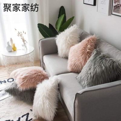 Solid Color Plush Pillow Cover Amazon Hot Sale Imitated Tibet Sheep Fur Square Solid Color Cushion Throw Pillowcase Wholesale
