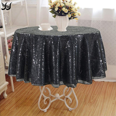 Popular Ins Cross-Border Nordic Tablecloth Hotel Restaurant Decoration Solid Color Embroidered Golden, round Tablecloth Sequin Tablecloth