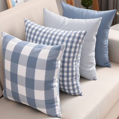 Sofa Cotton and Linen Cushion Case Lumbar Support Pillow Bedside Office Cushion Car Simple Cushion Plaid Pillow Manufacturer