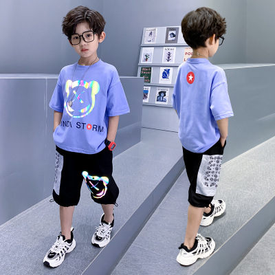 Boys Summer Suit Children's Clothing Children's Sports Boys Middle and Big Children Summer Handsome Trendy 2021 New Thin Suit