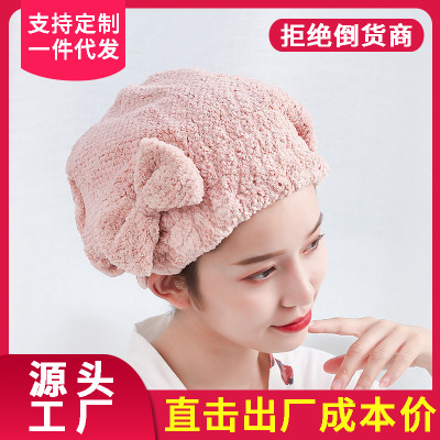 Hair-Drying Cap Women's Absorbent Quick-Drying Hair Drying Towel Coral Velvet Cute Cartoon Absorbent Turban Thickened Double-Layer Shower Cap