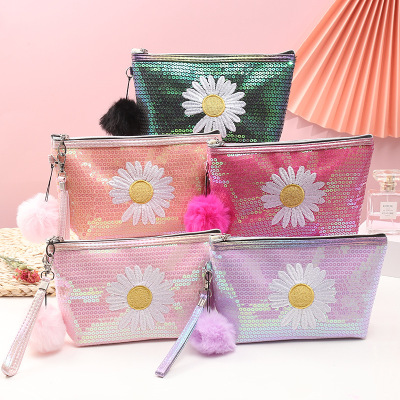 2021 New Sequined Chrysanthemum Flat Bag Portable More than Cosmetic Bag Styles Travel Goods Storage Bag Laser