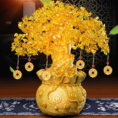 Citrine Pachira Macrocarpa Lucky Decoration Home Wine Cabinet Decoration Living Room TV Cabinet Small Money Tree Opening Gift