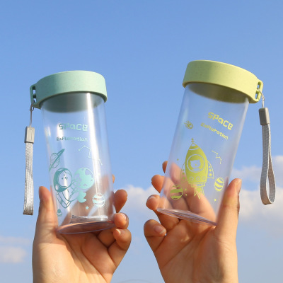 Space Cartoon Plastic Cup Sealed Leak-Proof Portable Handy Cup Food Grade Frosted Glass Cup Student Maixiang Water Cup