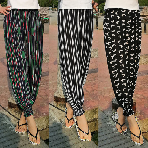 summer new casual loose-fit tappered trousers women‘s bloomers anti mosquito pants thin korean style cropped slimming beach pants