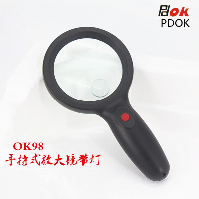 Brand Pdok Factory Direct Sales Ok98 Handheld Magnifying Glass with Light Black Old Reading Cong Lighting