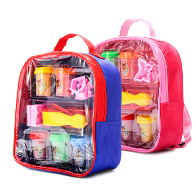 Toy Rubber Colored Clay Monochrome Canned Hollow Mold Extruder Tool Set of School Bag Style Discount Package