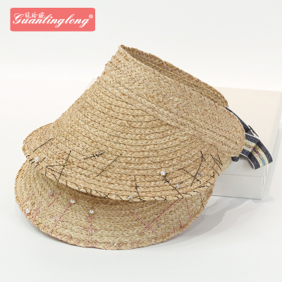 Hat Women's Summer Straw Woven Topless Hat Sun Protection Peaked Cap Sun Hat Papyrus Sun Hat Adjustable Handmade Beach Hat