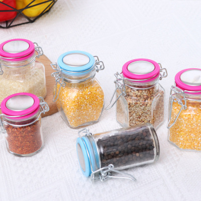 Irregular Glass Storage Organizer Sealed Jar Color Buckle Lid Cereals Snack Spice Jar