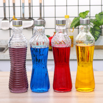 Kitchen Multi-Purpose Stainless Steel Cover Waist Sealed Glass Bottle Beer Bottle Glass Sauce Vinegar Oil Bottle Cold Drink Bottle