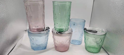 New Glass Water Cup Glass Straw Cup Glass Hammer Pattern Straw Cup Primary Color Glass Water Cup