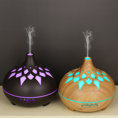 New Wood Grain Humidifier Aroma Diffuser Hollow Colorful Light Remote Control Bluetooth Speaker 500ml