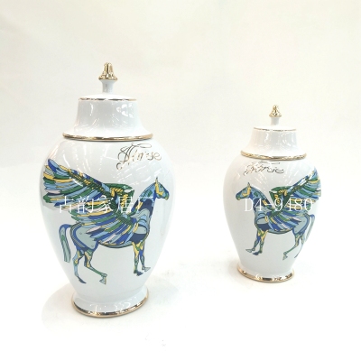 Factory Creative Ceramic Crafts Decoration Vase Drawing Real Gold High-End Pegasus Soft Home Decoration Flower Holder
