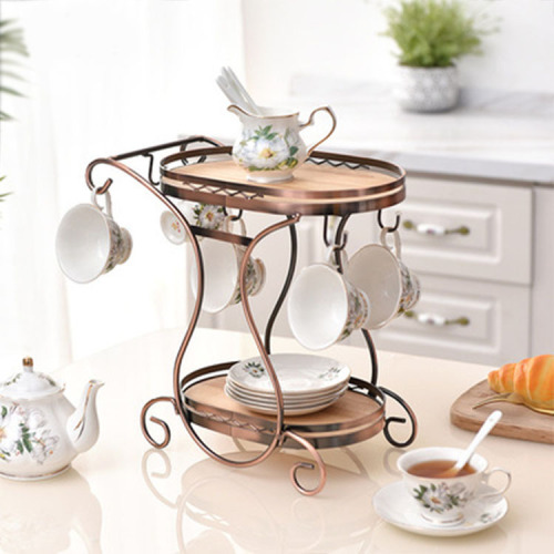Desktop Cup and Saucer Storage Household Bronze Coffee Cup Holder Coffee Shop Tea Set Cup Rack Multi-Function Rack