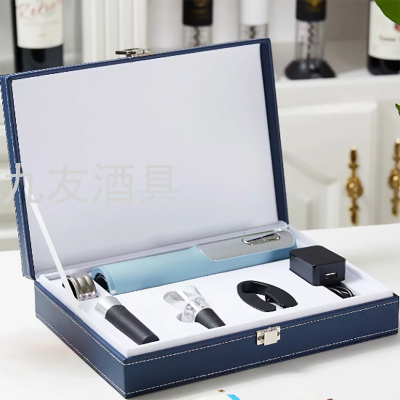 Blue Classic Wine Electric Bottle Opener Gift Set Wine Rechargeable Bottle Opener Leather Box Five-Piece Suit