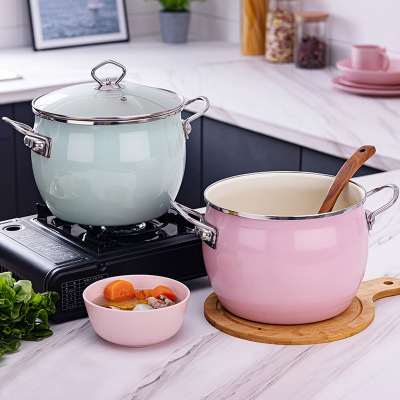 Enamel Soup Pot Japanese Style Soup Pot Korean Baby Food Pot Induction Cooker Universal Enamel Pot Uncoated