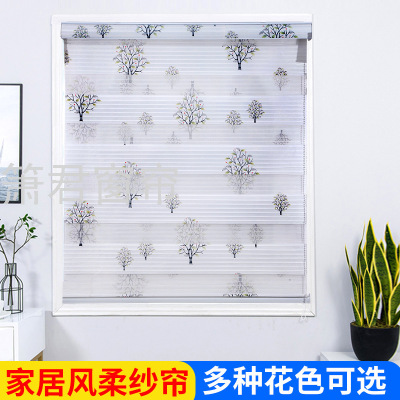 Factory Direct Sales Curtain Office Home Roller Blind Curtain Bead Shading Curtain Double-Layer Seven Pleated Soft Gauze Curtain