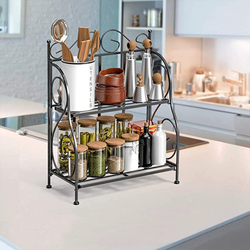 seasoning rack kitchen table-style double-layer iron storage rack rust-proof non-grinding hand storage rack