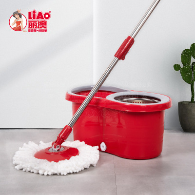 Liao Double Drive Rotating Mop Cyclone Barrel Microfiber Hand-Free Stainless Steel Basket Telescopic Rod Mop