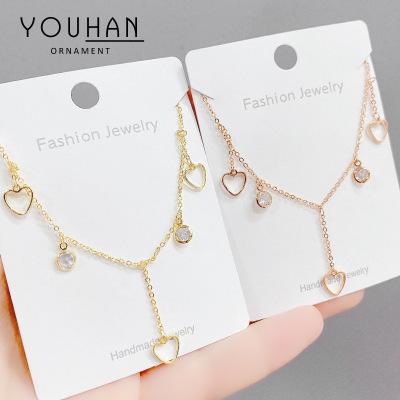 2021 New Korean Style Fashion Heart-Shaped Diamond Clavicle Necklace Sweet Girl Multi-Peach Heart Copper Zirconium Necklace Ornament