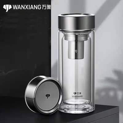 Vientiane Glass Double Layer with Lid Clear Water Cup Men and Women Business Car Tea Cup Filter Wholesale V148l