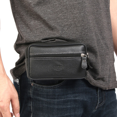 Cross-Border Multi-Functional Mobile Phone Waist Bag Horizontal Lychee Pattern Business Men's Casual Wearable Belt Change Pannier Bag Wholesale