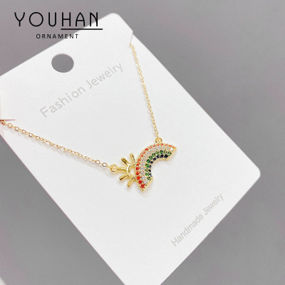 Japanese and Korean Style Sweet Temperament Titanium Steel Necklace Women's Fresh Rainbow Necklace Shell Cloud Pendant Fairy Clavicle Chain