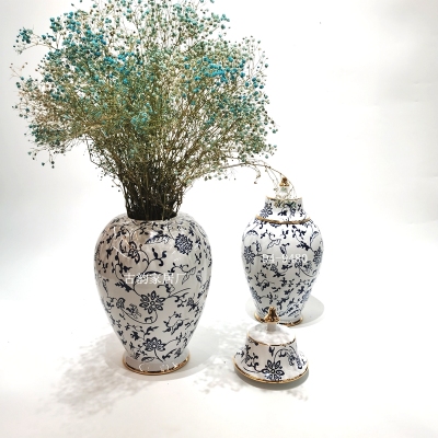 Ancient Rhyme Spot Crafts Ceramic Decoration Creative Vase Drawing Real Gold High-End Soft Home Decoration Flower Holder