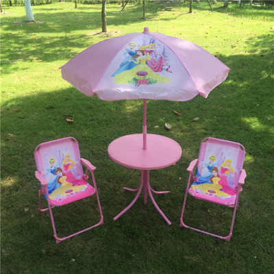Outdoor Casual Children Folding Table and Chair Four-Piece Set Customizable Cartoon Table and Chair Sunshade Portable Beach Table and Chair