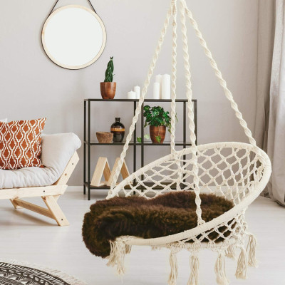 For Glider B & B Home Hanging Basket Glider Indoor Cotton String Woven Tassel Swing Dormitory Glider Swing Chair